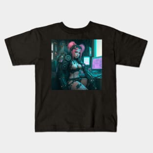 Cyberpunk Pink Hair Hacker Kids T-Shirt